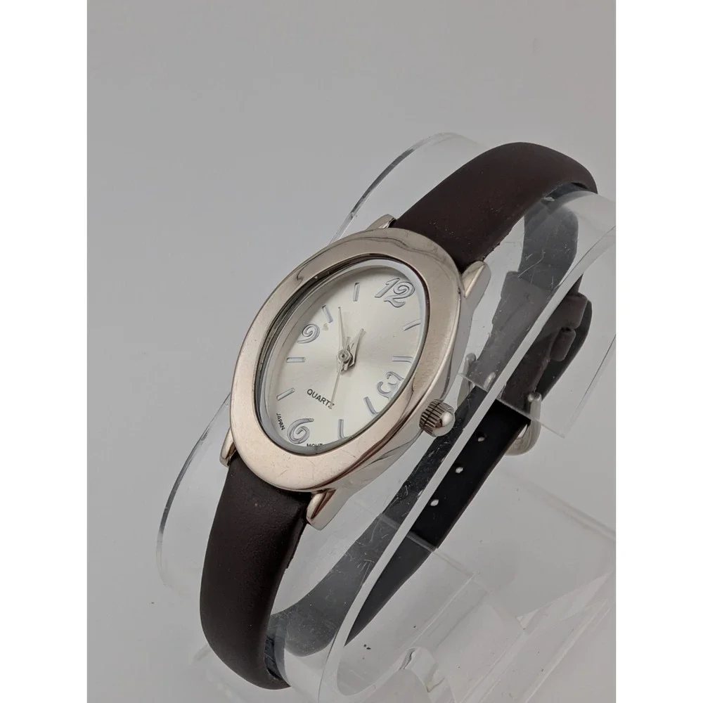 Avon Watch Women 21mm Silver Case Brown Leather Band- New‎ Battery